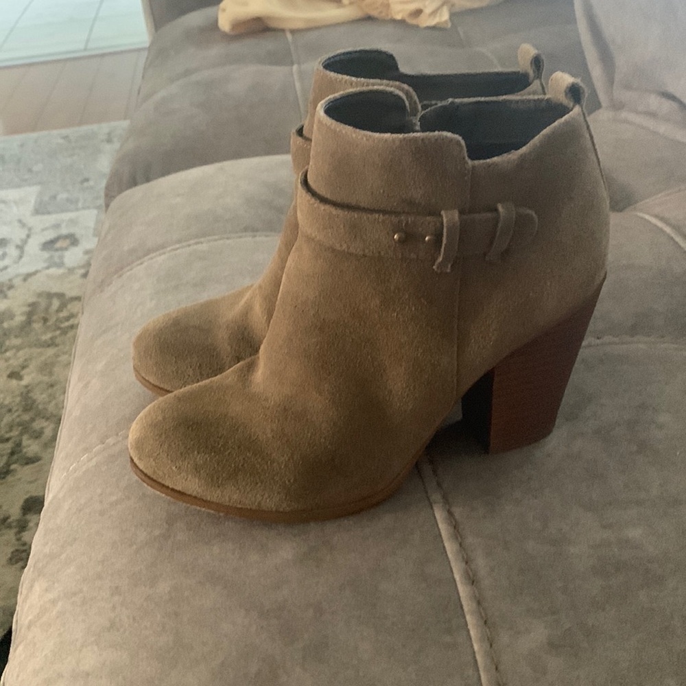 Franco Sarto Taupe Suede Ankle Booties with Buckle 6